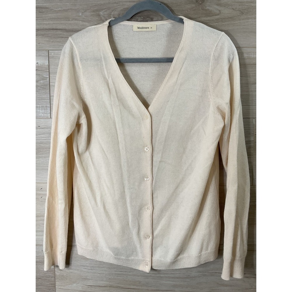 WoolOvers Sweater Cashmere And Merino V-Neck Cardigan Button Front Cream Sz M